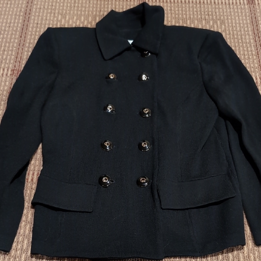 St. John Black Double-Breasted Pea Coat